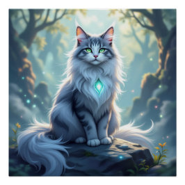 Póster **Majestic Fantasy Cat with Mystical Aura – High F