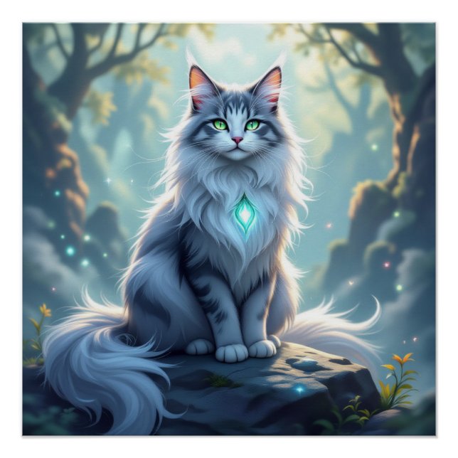 Póster **Majestic Fantasy Cat with Mystical Aura – High F (Frente)