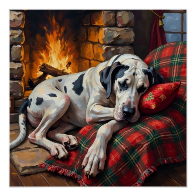 Póster Majestic Great Dane Asleep by Fireplace Cozy (Frente)