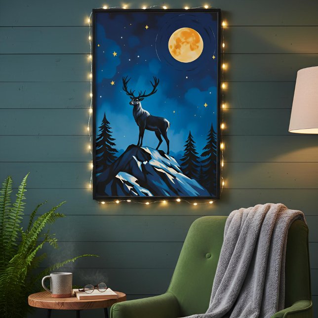 Póster Majestic Reindeer by Moonlight Poster (Lifestyle Shot)