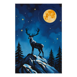 Póster Majestic Reindeer by Moonlight Poster