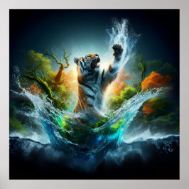 Poster Majestic Tiger Rising from Water