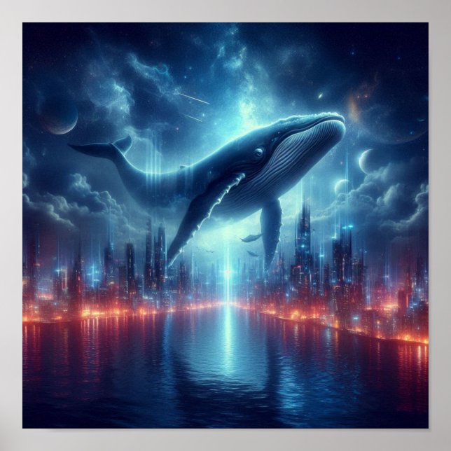 Poster Majestic Whale Above Starlit City Skyline (Frente)