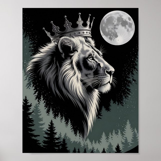 Poster Majestosa Floresta da Lua do Leão Coroado (Frente)