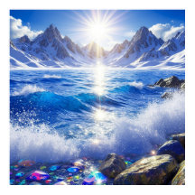 Majestosa Paisagem Invernal de Ondas Oceânicas