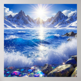 Poster Majestosa Paisagem Invernal de Ondas Oceânicas