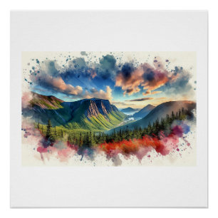 Póster Majestosa Paisagem Montanhosa ao Pôr do Sol, 