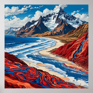 Poster Majestosa Paisagem Montanhosa com Cores Vibrantes