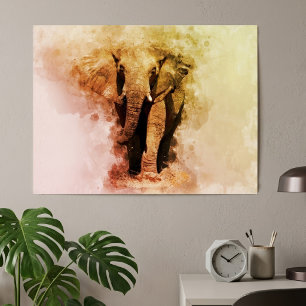 Poster Majestoso Elefante Africano Macho Andando Aquarela