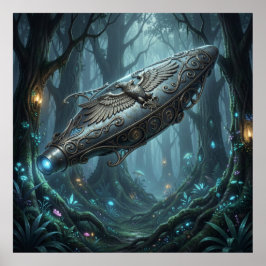 Poster Majestoso Navio Espacial Art Nouveau no Crepúsculo