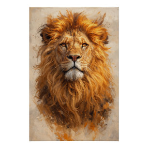 Póster Majestoso Retrato de Leão – Poster Poder Dourado