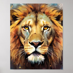 Poster Majestoso Retrato em Aquarela do Espírito do Leão