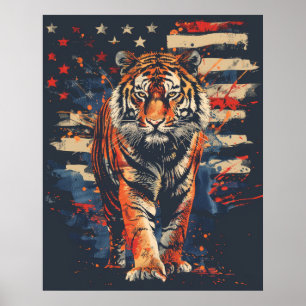 Poster Majestoso Tigre Sentindo Orgulhoso pela bandeira a