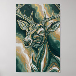 Poster Majestoso Veado da Floresta Estilo de Pintura a Ól