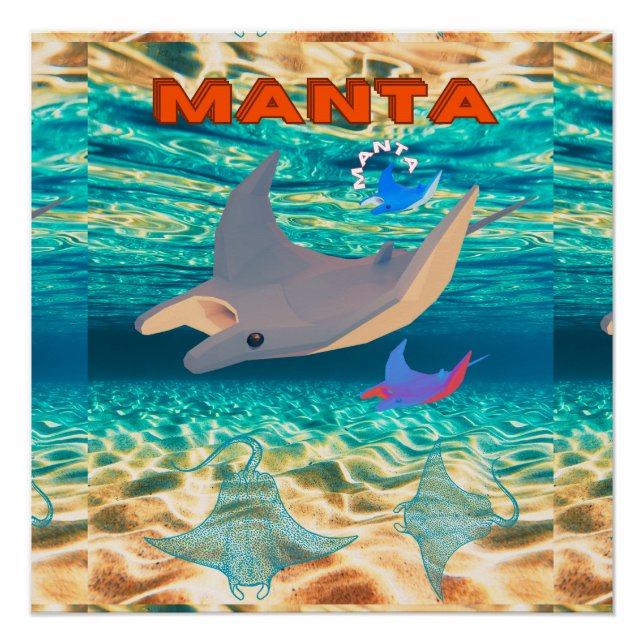 Póster Majexpressa Manta Ray Design, Majestade Oceânica (Frente)