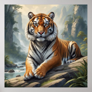 Poster Major Tiger Sentado na Vida Selvagem do Rio