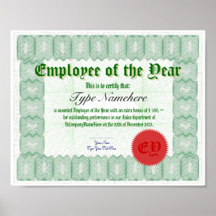 Poster Make an Employee of the Year Certicate Award
