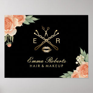 Póster Makeup Artist Hair Stylist Vintage Floral Salon