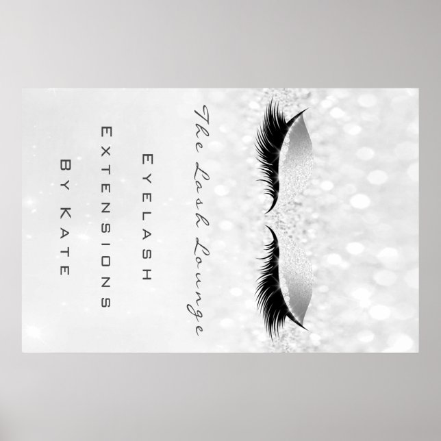 Poster Makeup Beauty Salon Name Cinza Silver Spark Lashes (Frente)