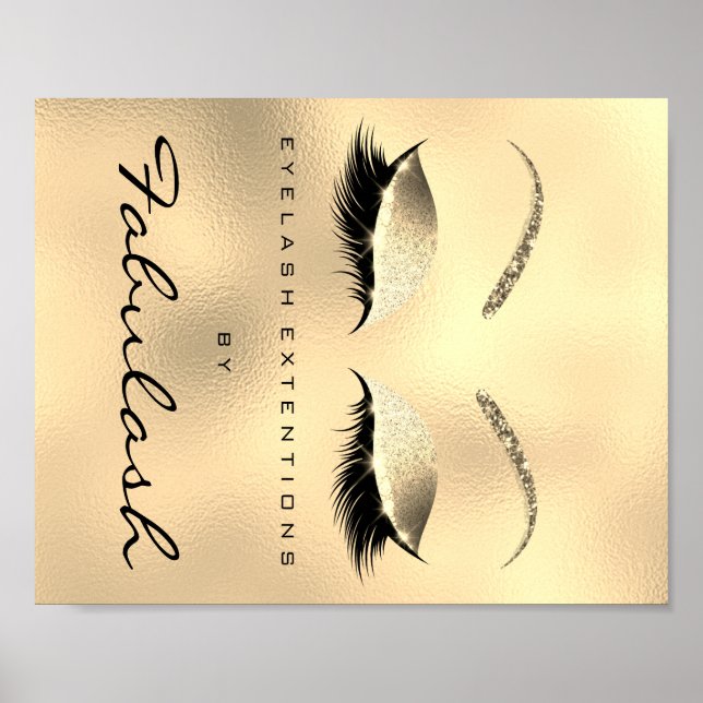 Póster Makeup Beauty Salon Name Dourado Glitter VIP (Frente)