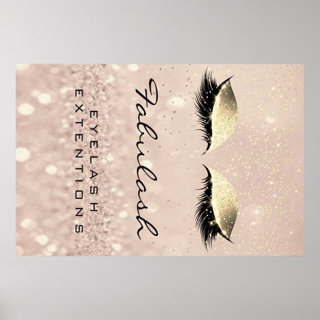Póster Makeup Beauty Salon Name Rosa Dourado Glam Eyebrow (Frente)