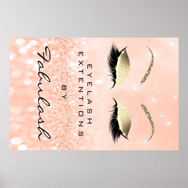 Póster Makeup Beauty Salon Name Rosa Dourado Peach Eyebro (Frente)