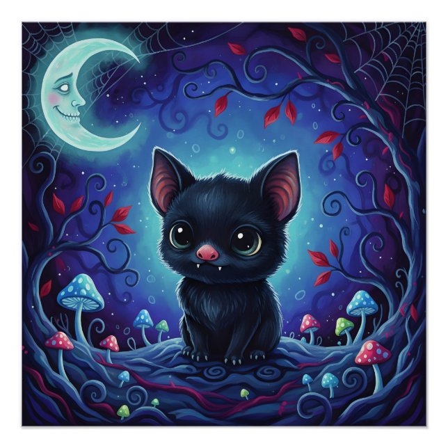 Póster Mal-iluminado - Bat Híbrido da Floresta Whimsical (Frente)