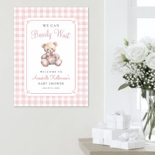 Poster Mal Podemos Esperar Chuveiro de Bebê Urso Rosa