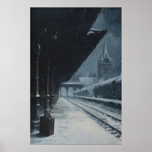 Poster Mala de Estação de Trem Gótica Nevada Escura