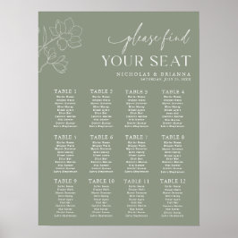 Poster Mala Verde Mínima 12 Gráfico de Assentos de Mesa