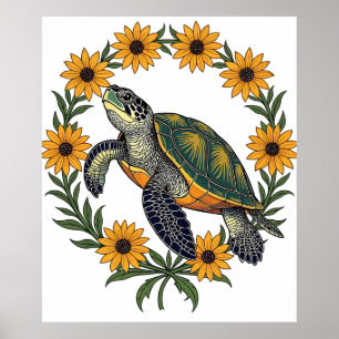 Poster Malaclemys Terrapin E Flores Black Eyed Susan