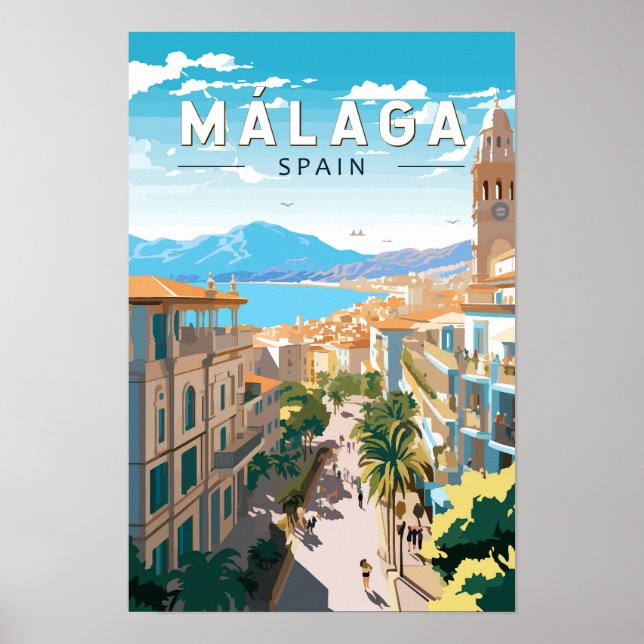 Poster Málaga Espanha Viagem Arte Vintage (Frente)