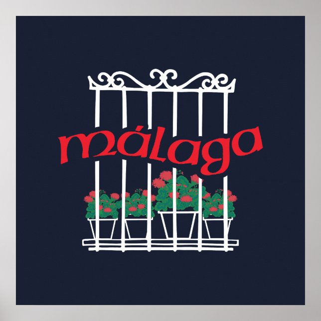 Poster Malaga, janela com flores (Frente)
