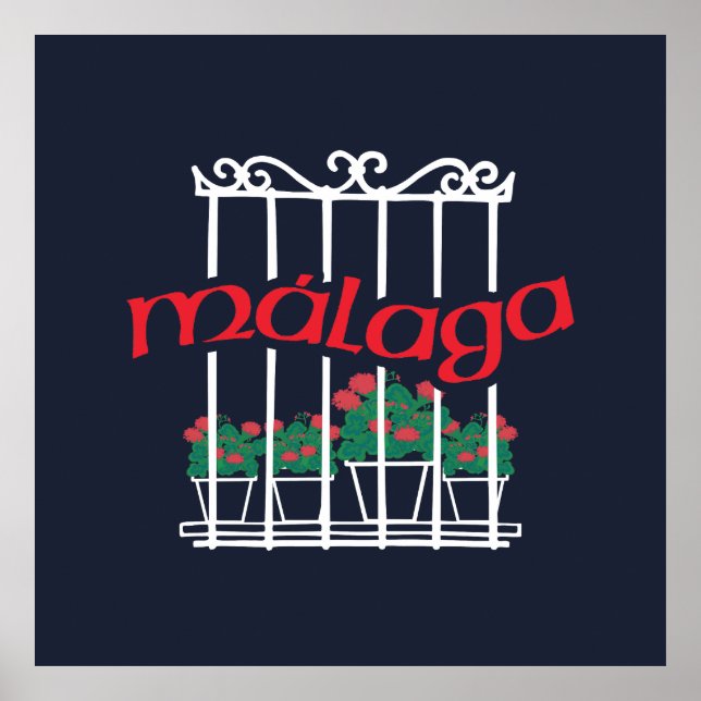 Poster Malaga, janela com flores (Frente)