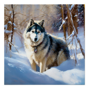 Póster Malamute Aaskan Deixe Nevar Natal
