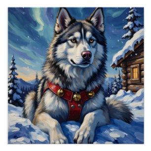 Póster Malamute do Alasca Natal Polo Norte Inverno