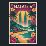 Poster Malaysia Landscape Illustration Travel Art Vintage<br><div class="desc">Malaysia retro vector travel design. From Kuala Lumpur’s skyline and the cultural charm of Penang to the pristine beaches of Langkawi and wildlife-rich Borneo,  Malaysia offers an unforgettable mix of nature,  culture,  and adventure.</div>