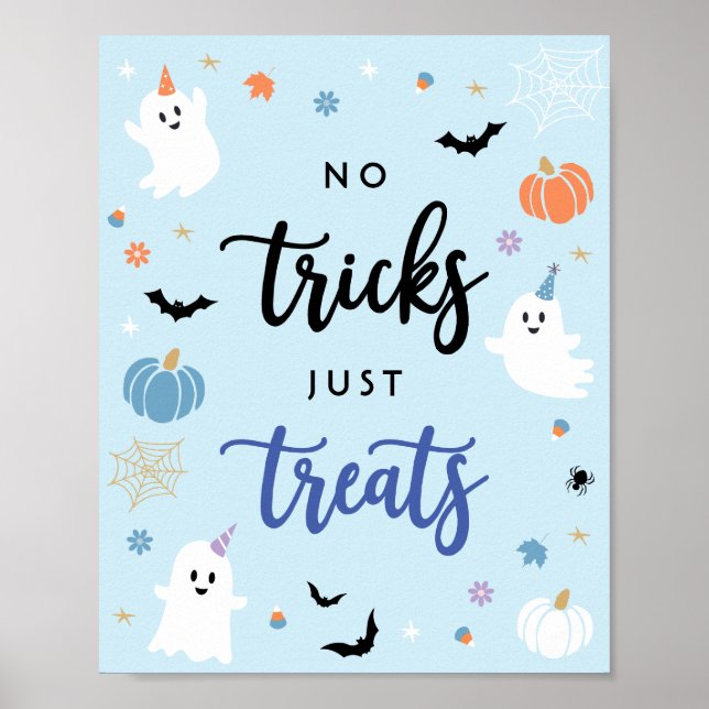 Poster Maldito Fantasma Azul Halloween Sem Truques Apenas (Frente)