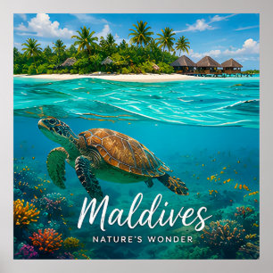 Poster 🧲 Maldivas Tartaruga Marinha Aventura Oceânica 🐢
