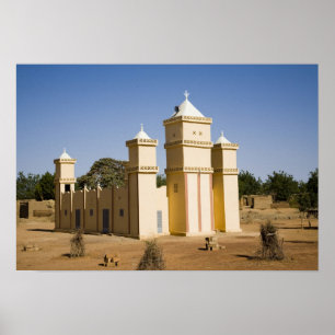 Póster Mali, Bamako. Mesquita, estrada Bamako-Djenne