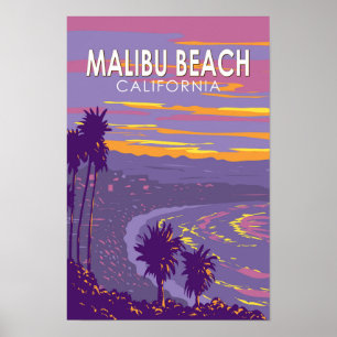 Poster Malibu Beach California Viagem Art Vintage