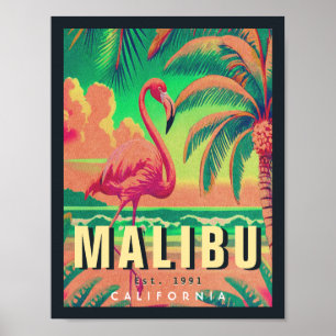 Poster Malibu California Retro Sunset Souvenirs 1950