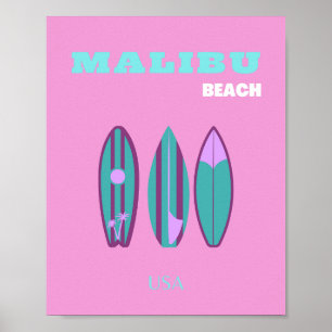 Poster Malibu, Malibu Beach, California, Preppy, Pink