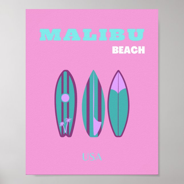 Poster Malibu, Malibu Beach, California, Preppy, Pink (Frente)