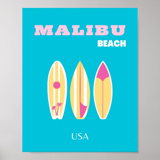 Poster Malibu, praia Malibu, Tropical, Preppy, Arte de Pr (Frente)