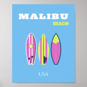 Poster Malibu, praia Malibu, Tropical, Preppy, Blue