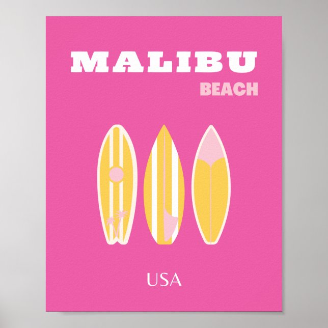 Poster Malibu, praia Malibu, Viagem Art, Pré-ppy, rosa (Frente)
