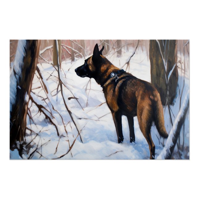 Póster Malinois Belga Deixar Neve Natal (Frente)