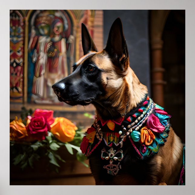 Poster Malinois Belga Dia dos Mortos Altar (Frente)