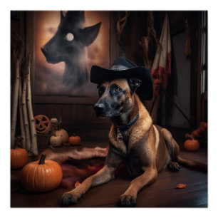 Póster Malinois Belgas Abóboras de Halloween Assustadoras
